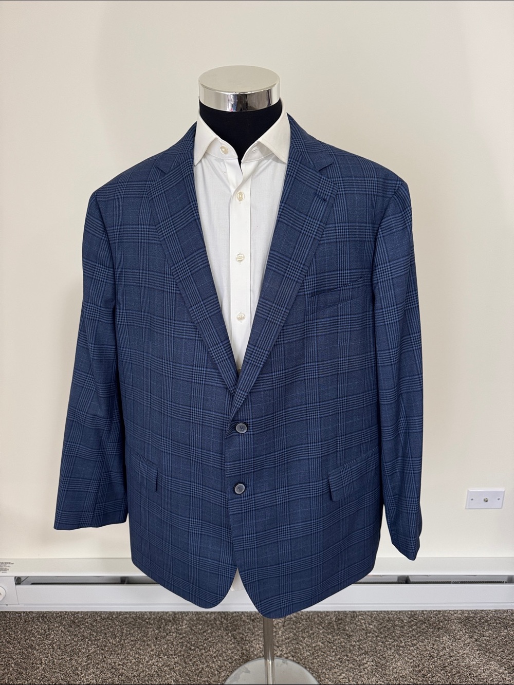 Joseph Abboud mens 50R blue plaid 100% wool 2-button sport coat EUC